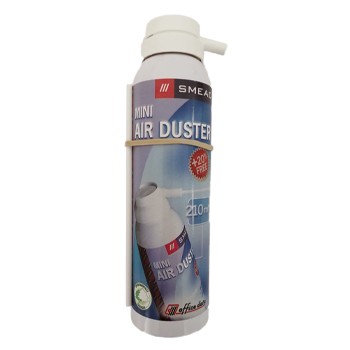 Lata mini air duster SMEA 210 ml com rótulo azul, branco e vermelho.