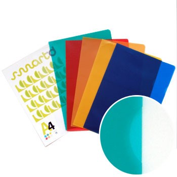 Conjuntos de capas plásticas coloridas e folha A4 com padrão amarelo