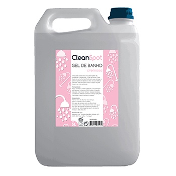 Recipiente de gel de banho CleanSpot 5L cinzento com rótulo rosa e branco
