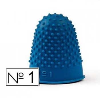 Dedal de silicone azul com textura irregular e etiqueta Nº 1