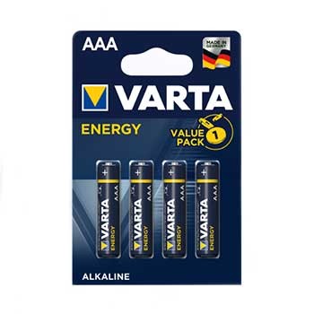 Pack de quatro pilhas AAA VARTA Energy em embalagem azul escuro
