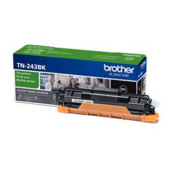 Cartucho de toner Brother TN-243BK preto com embalagem azul, verde e branca