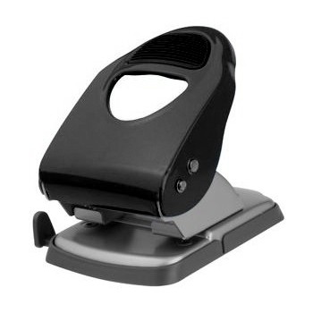 Furador de papel preto com base metálica prateada