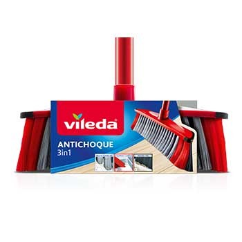 Vassoura Vileda Antichoque 3in1 com cerdas vermelhas e pretas