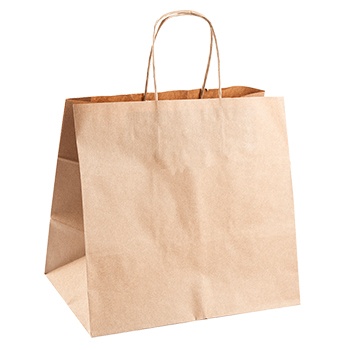 Saco de papel castanho claro com alças de corda