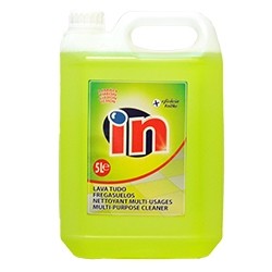 Recipiente de 5 litros de detergente multiusos IN amarelo com tampa branca