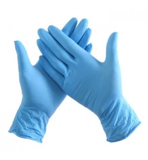 Luvas descartáveis de látex ou nitrilo azuis sobre fundo branco