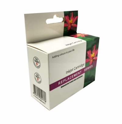 Embalagem de cartucho de tinta para impressora Replacement com imagem de flor e texto em inglês