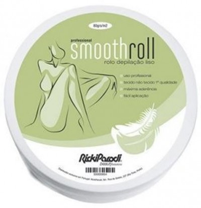 Embalagem redonda branca com rótulo verde claro de produto para depilação smoothroll RickiPopoli