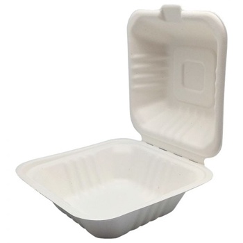 Embalagem biodegradável branca para alimentos com tampa aberta