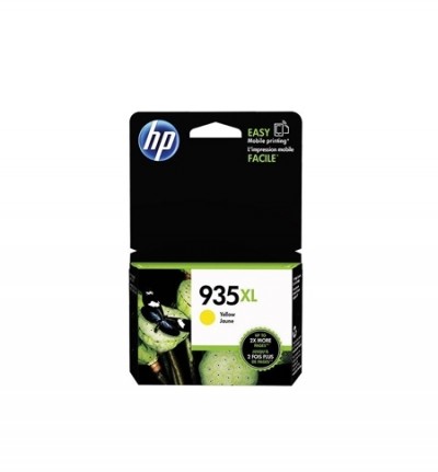 Cartucho tinta HP 935XL amarelo em embalagem preta e verde
