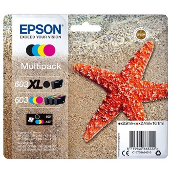 Embala multipack tinteiros Epson 603 XL e 603 com estrela do mar alaranjada na areia