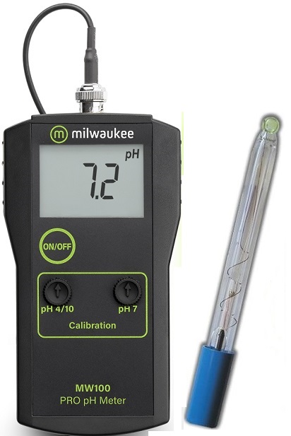 Medidor pH com Sonda - MW100 Medidor de pH digital Milwaukee MW100 Pro com eletrodo em vidro