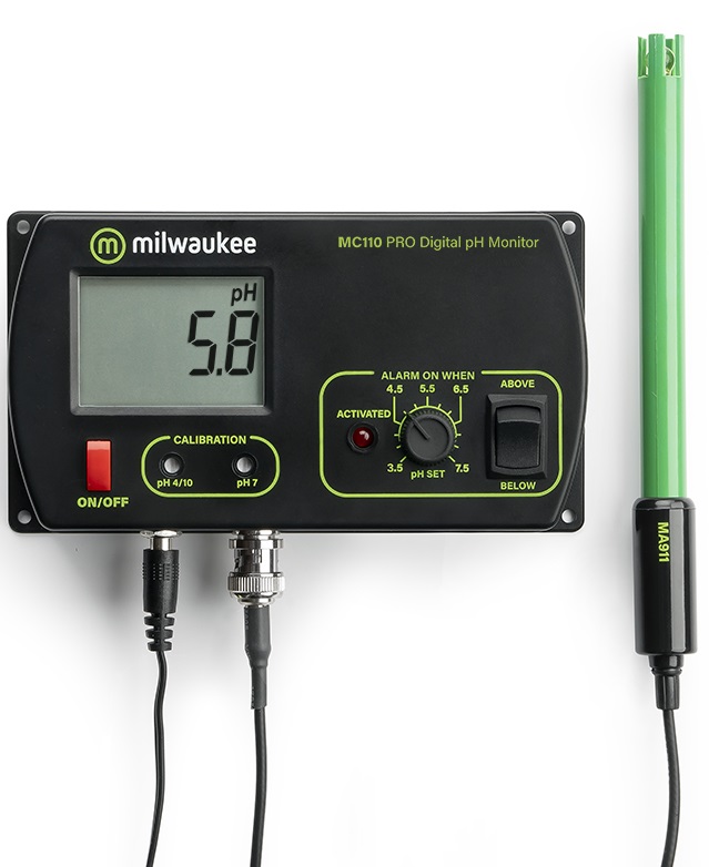 Medidor contínuo pH MC110 Monitor digital de pH Milwaukee MC110 PRO com sensor verde integrado
