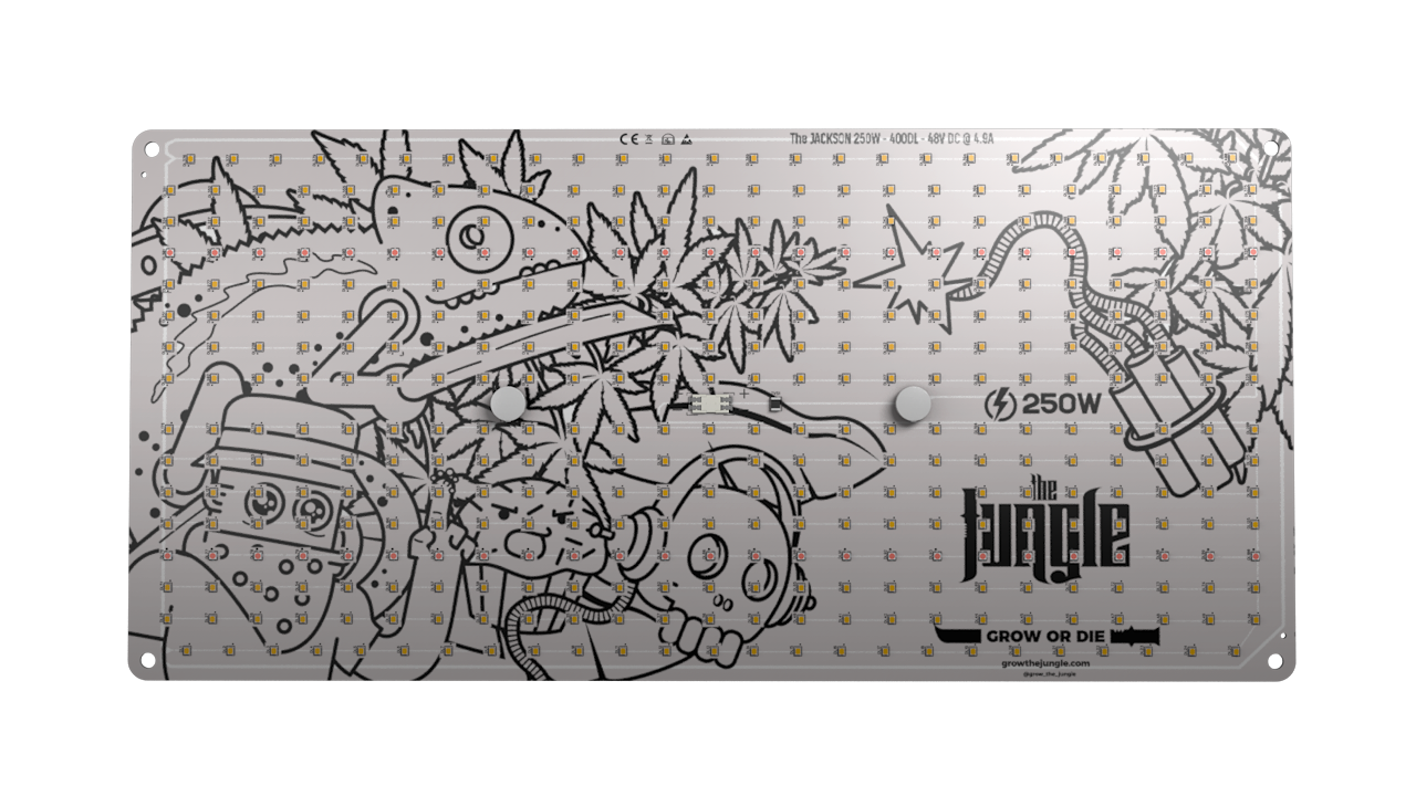 The Jackson 250w Placa eletrónica branca com ilustrações e texto