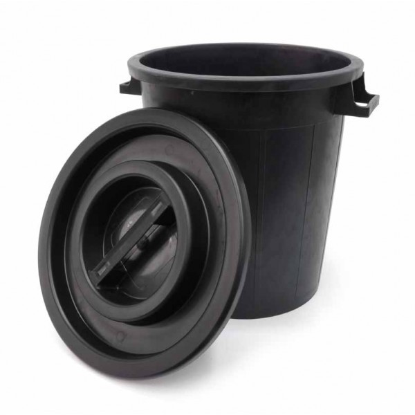 Deposito Redondo com Tampa 75 L Pote de plástico preto com tampa circular removível e alças laterais