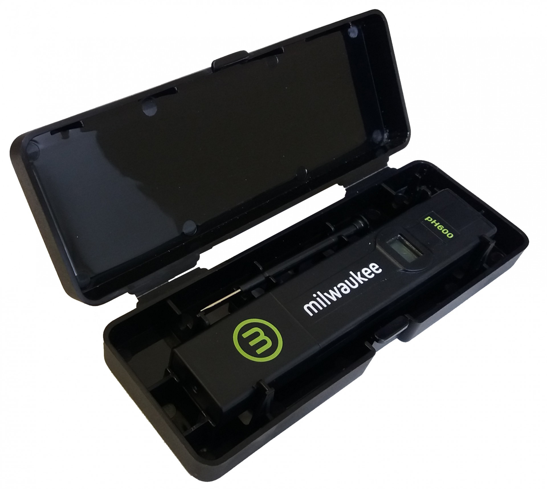 Medidor pH 600 Medidor digital Milwaukee DW900 em estojo preto aberto