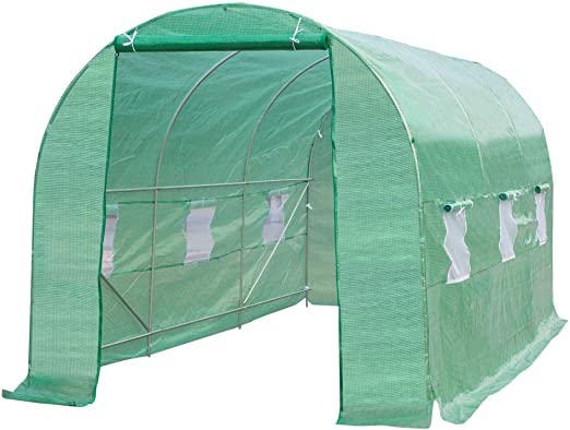 Estufa 350 x 200 x 200 cm Estufa de jardim verde com estrutura metálica e janelas brancas de rede