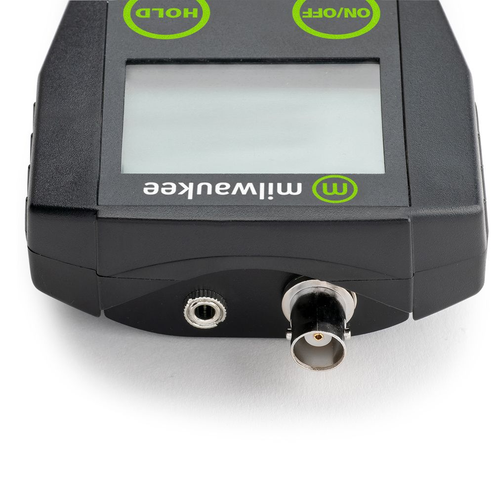 Medidor pH e Temperatura MW102-FOOD PRO+ Dispositivo eletrônico preto com ecrã digital e botões com inscrições verdes