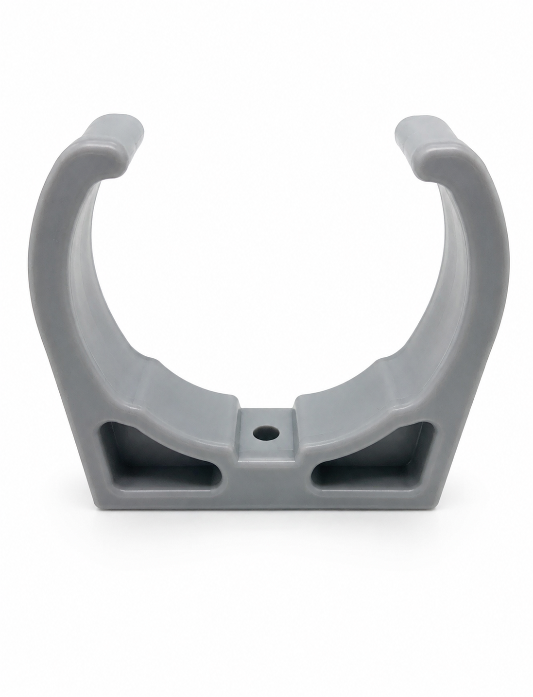 Abraçadeira de Mola para Perfil Hidropónico 80mm Suporte de plástico cinza semicircular com orifício central