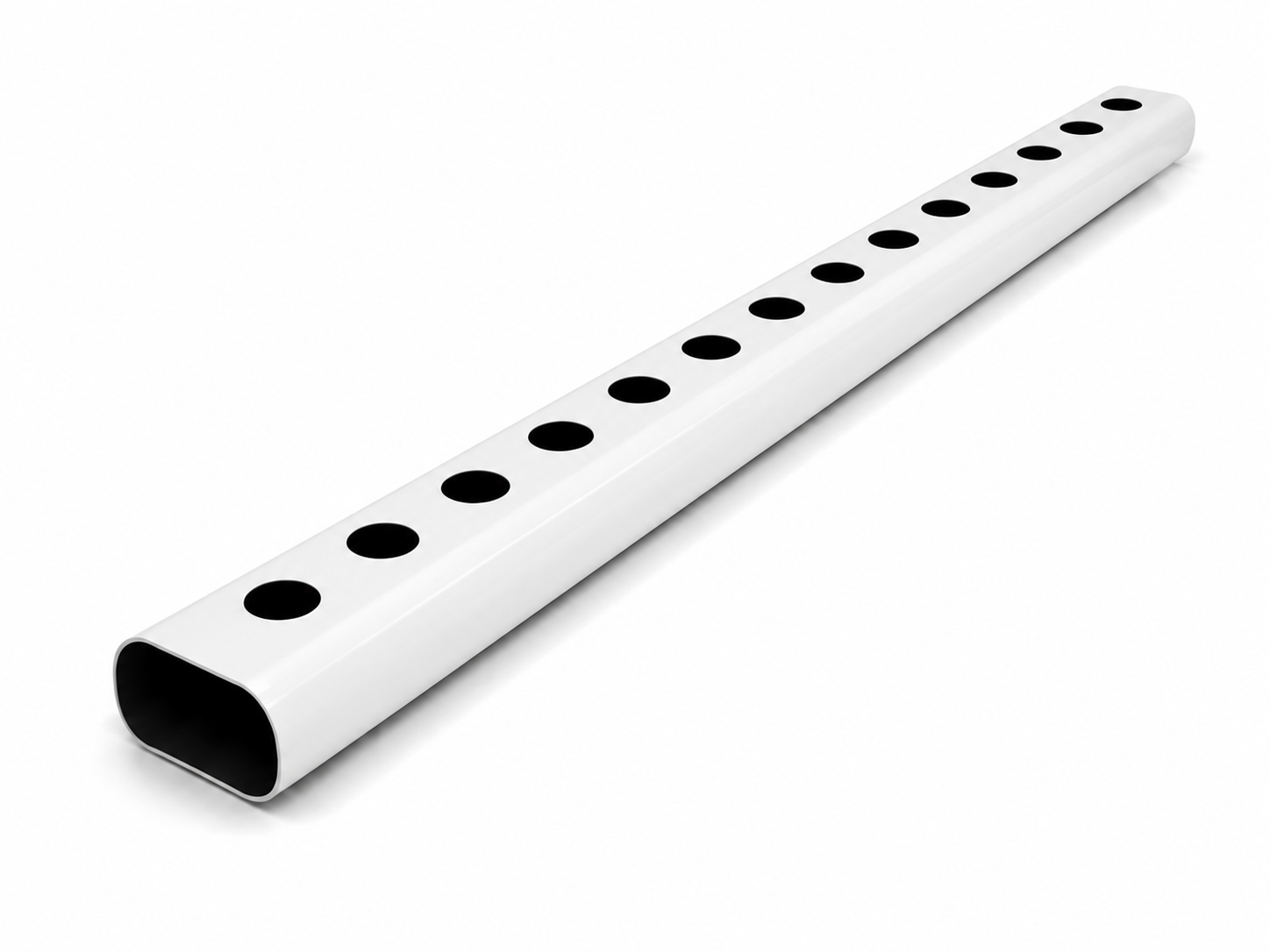 Perfil de Berçário 49mm — 1 Metro Tubo metálico branco com doze furos circulares em linha
