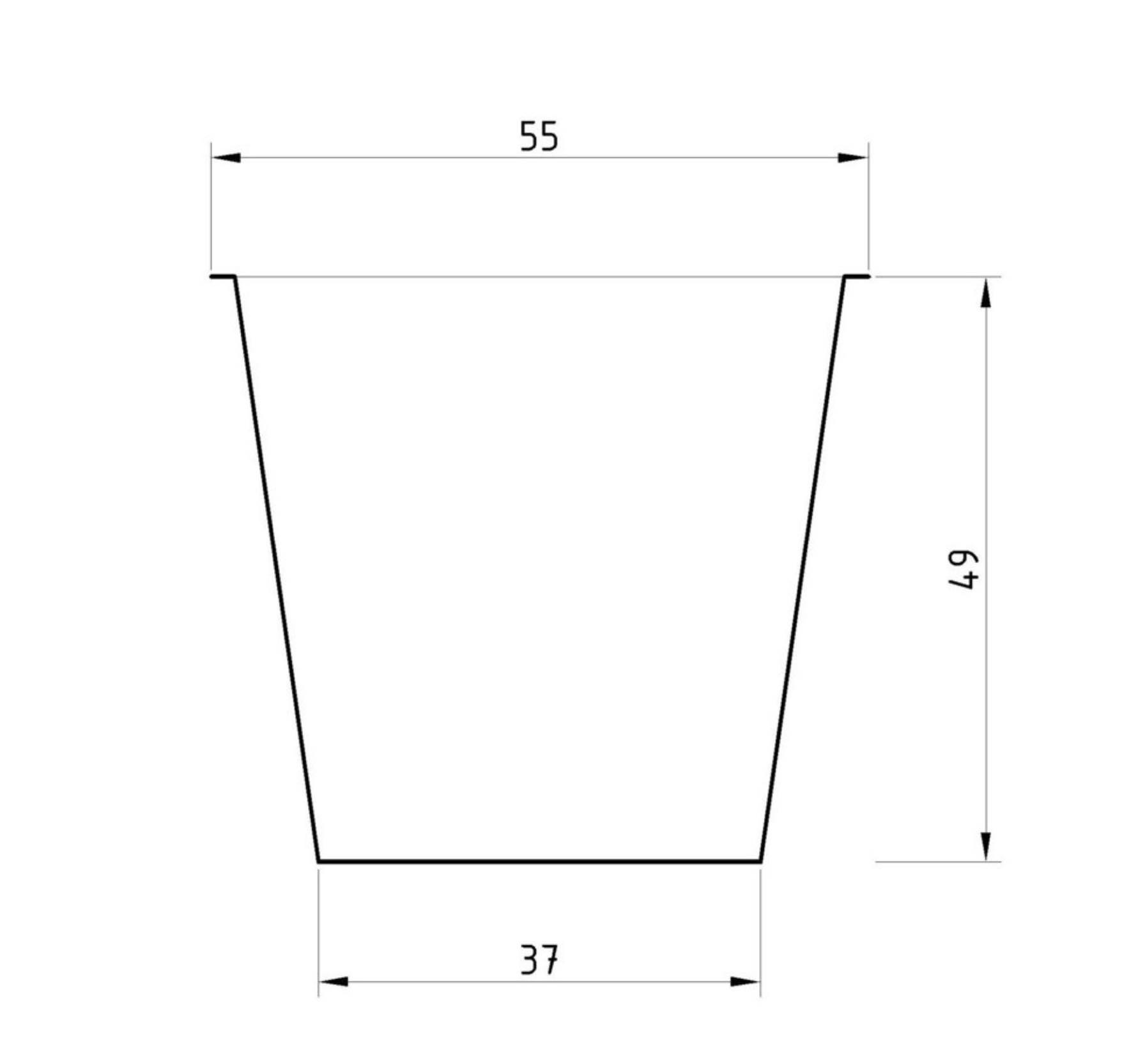 Cesto Rede 5,5 cm Desenho técnico de vaso com medidas em preto e branco