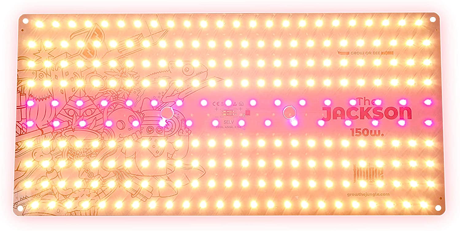 The Jackson 150w Painel LED retangular com luzes amarelas e texto THE JACKSON 150LED