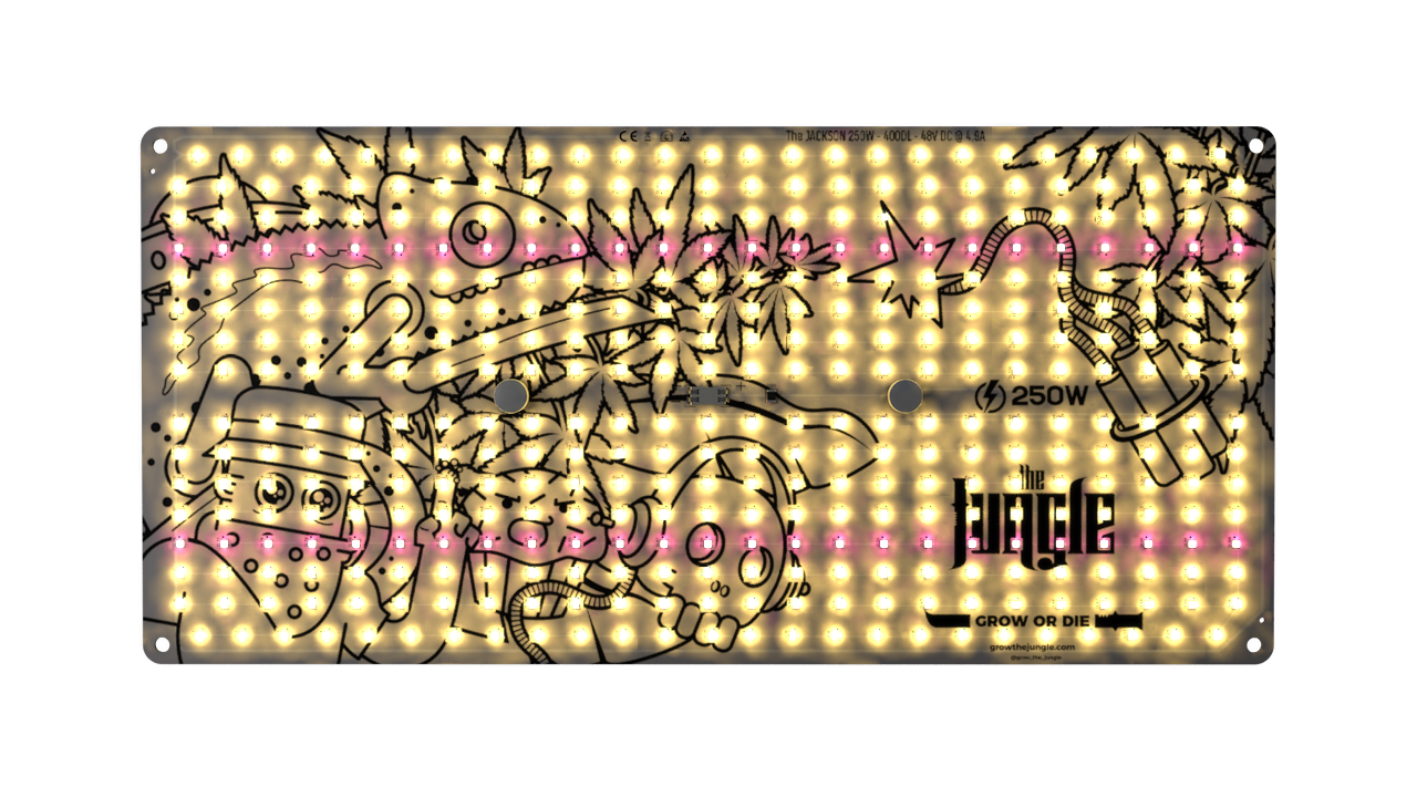 The Jackson 250w Painel metálico com ilustrações e luzes LED amarelas