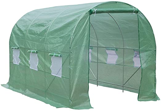 Estufa 350 x 200 x 200 cm Tenda de estufa verde com estrutura metálica e janelas de rede branca