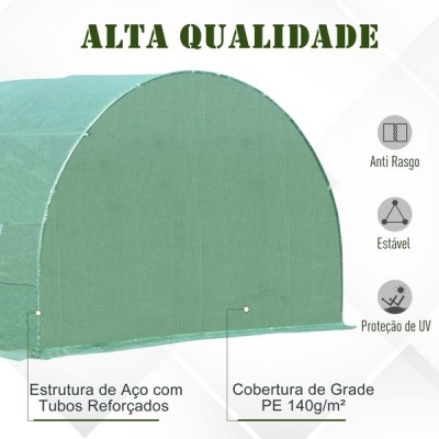 Tenda verde em estrutura metálica com características de alta qualidade descritas