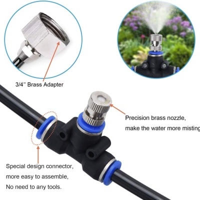 Conector e bico de pulverização em latão com texto explicativo