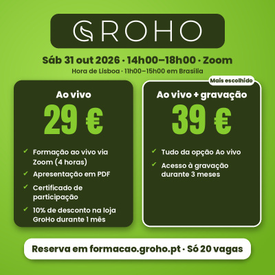 Imagem promocional de curso online GroHo com opções de preço e data