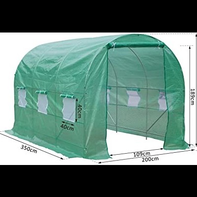 Tenda de jardim verde com armação metálica e janelas laterais