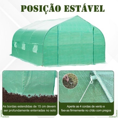 Estufa verde com instruções de instalação em português.