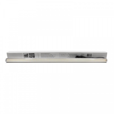 Lâmpada LED tubular branca com etiqueta 6500K 42W e caixa branca.