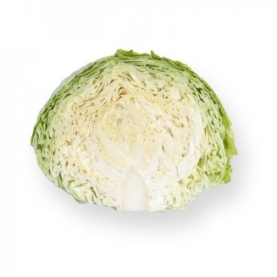 Meia cabeça de alface cortada com folhas verdes e branquinhas