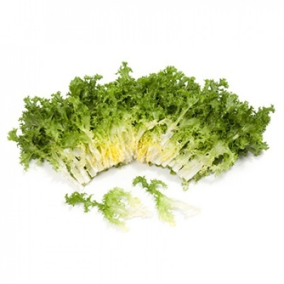 Alface lisa verde cortada em pedaços sobre fundo branco