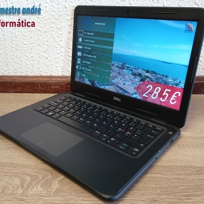 Computador portátil Dell Latitude 3310 preto a funcionar com preço 285€ no ecrã
