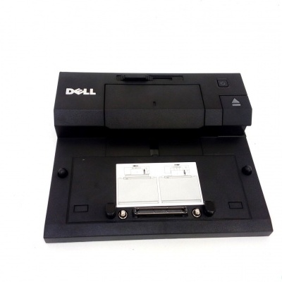 Base de ligação Dell preta para portátil com etiquetas