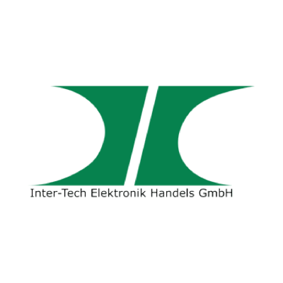 Logotipo da empresa Inter-Tech Elektronik Handels GmbH com formas geométricas verdes e texto