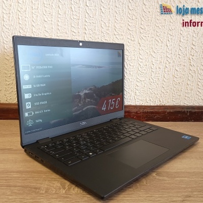 Computador portátil Dell Latitude 3420 preto com especificações técnicas no ecrã e preço 415€