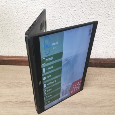 Computador portátil Dell Latitude 7390 2 em 1 preto com ecrã tátil aberto em modo tablet