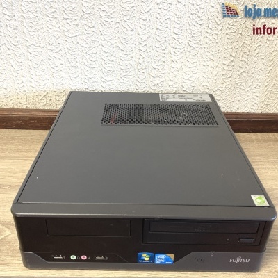 Computador de secretária Fujitsu preto com autocolantes Windows 7 e Intel Core i5