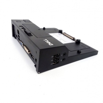 Estação de ancoragem Dell preta com portas USB e entradas de áudio e vídeo