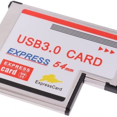 Cartões ExpressCard USB 3.0 prateados com texto em cores