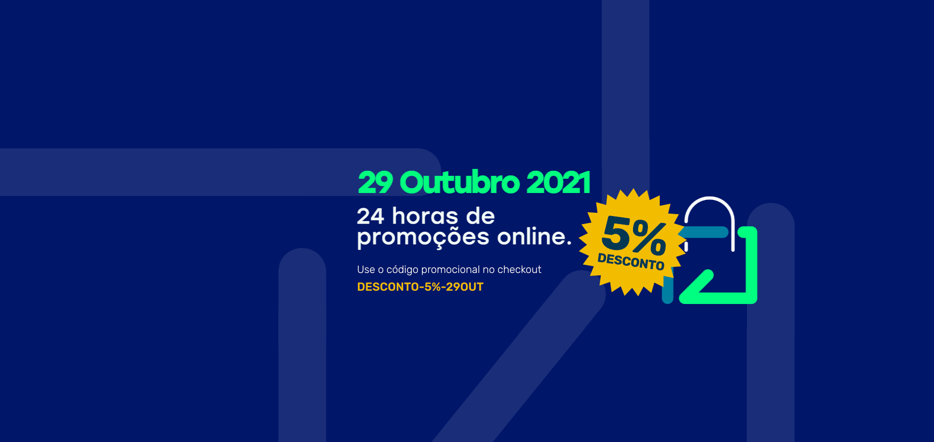 Anúncio digital de promoções online com desconto de 5% em 29 de outubro de 2021