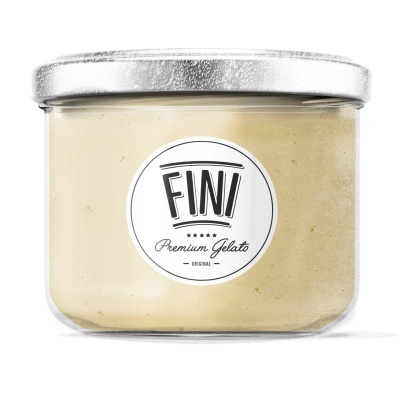 Frasco de gelado creme claro da marca FINI em vidro com tampa prateada