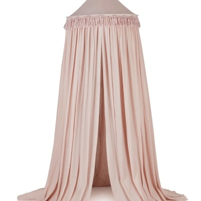 Dossel de cama cor de rosa claro com tecido suave e topo cónico