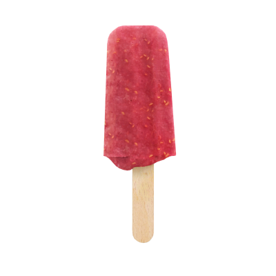 Gelado vermelho com sementes em pau de madeira