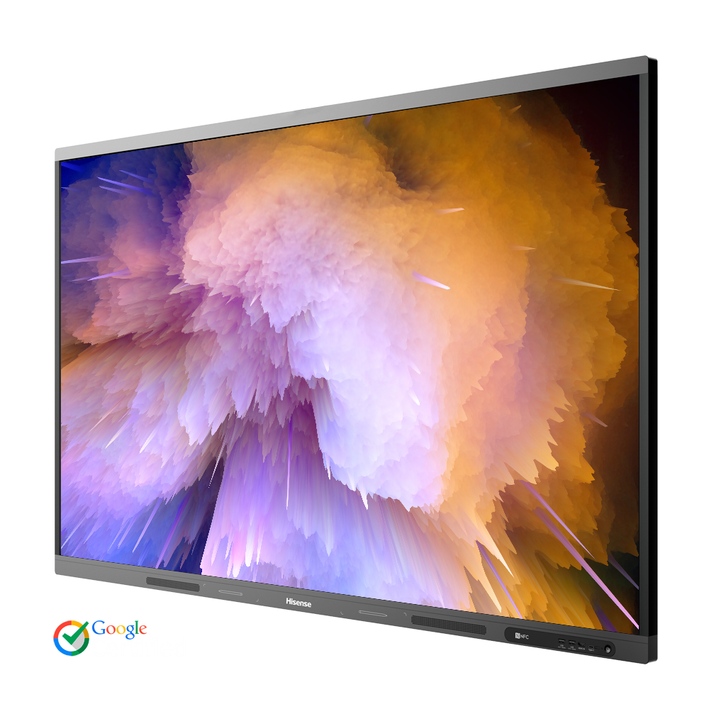 Ecrã Interativo Hisense 65" 4K Android 13 EDLA - HIS-65MR6DE-E Monitor/televisão Hisense com ecrã grande e imagem colorida abstrata
